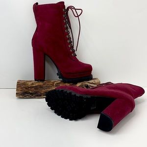 Glaze maroon lace-up platform boots